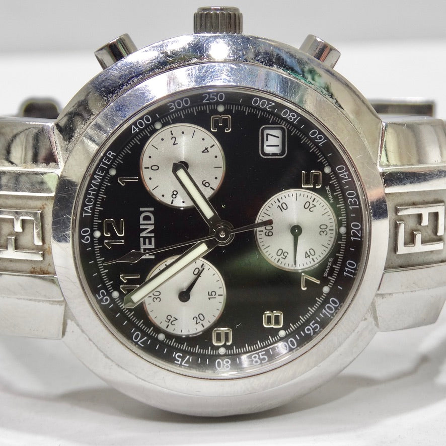 Fendi 4500G Stainless Steel Black Quartz Chronograph Men's Dial Watch