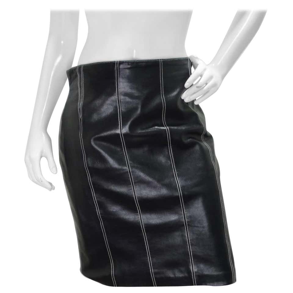1990s Escada Black Leather Pencil Skirt