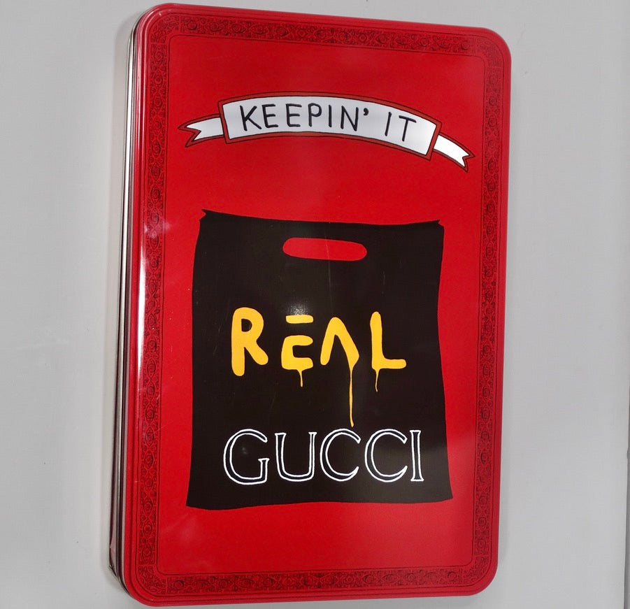 Gucci X Angela Hicks Limited Edition White Cotton 'Keepin It Real' T Shirt + Tin