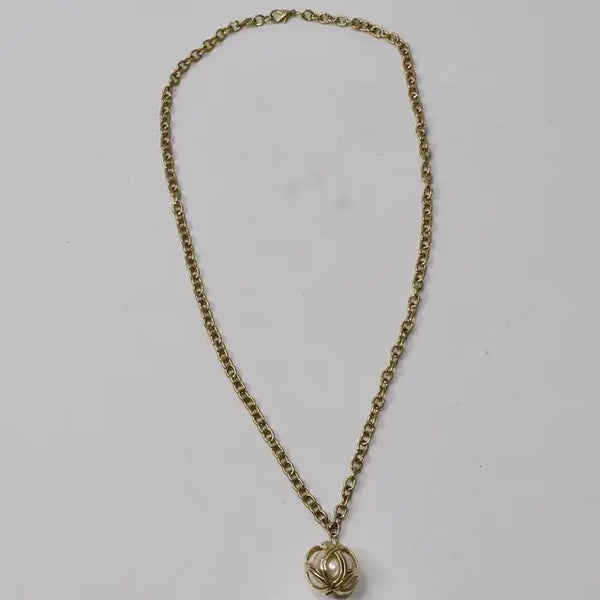 1980s Gold Plated Faux Pearl Cage Pendent Necklace – Vintage by Misty