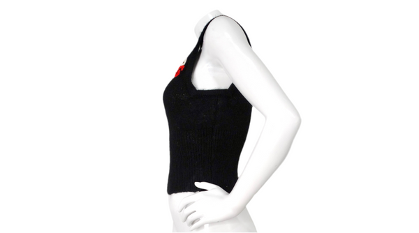 Gucci Black Embroidered Logo Knit Wool Blend Vest Top circa