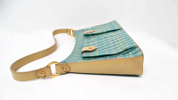 Y2K Jimmy Choo Blue Plaid Satin & Leather Shoulder Bag – Vintage