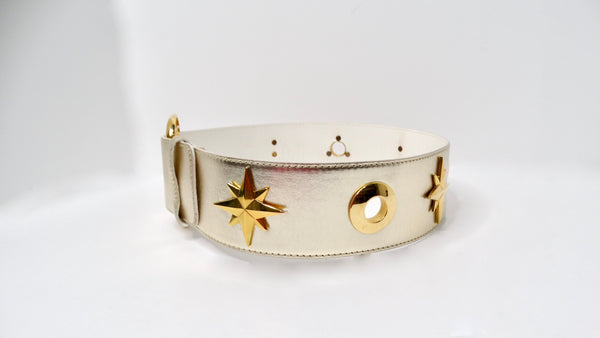 Vintage Escada Champagne Metallic Gold Star Charm Leather  display picture 1