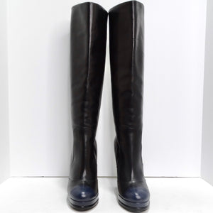 Chanel Black/Navy Blue Leather CC Boots