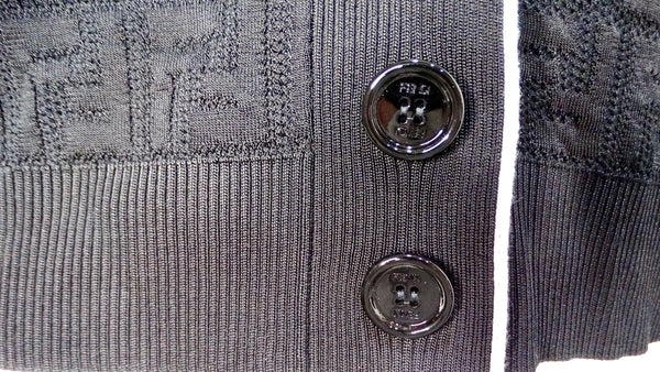 Fendi Black Zucca Monogram Button-Down Cardigan With White Lining