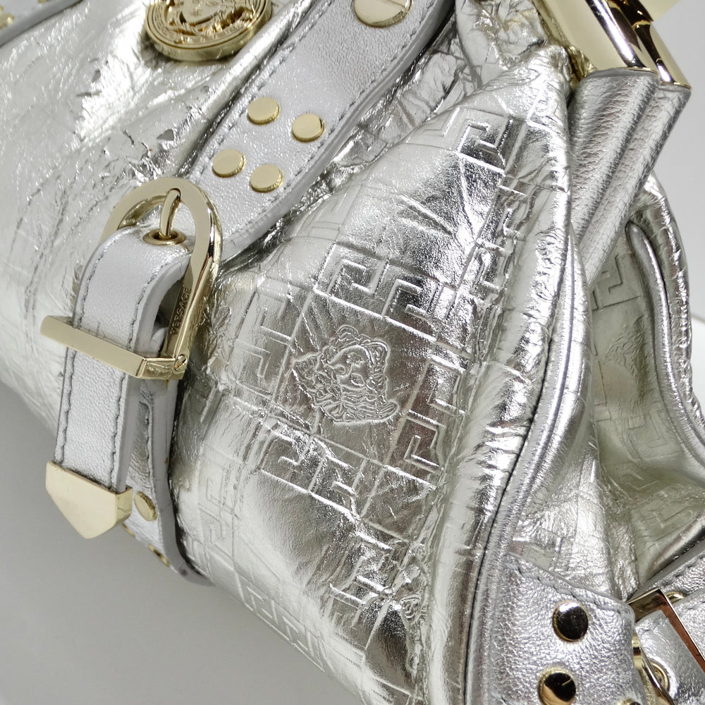 Versace 1990s Silver Leather Medusa Shoulder Bag