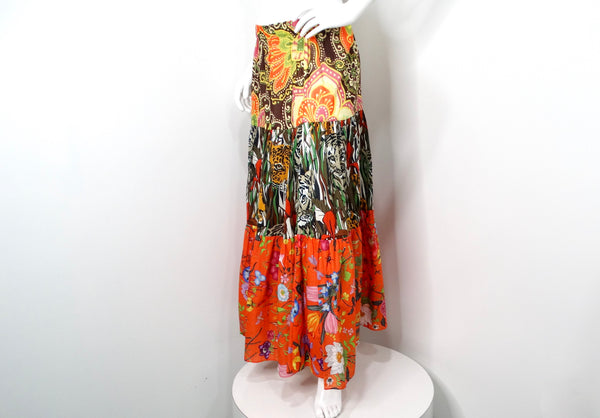 2019 Gucci Orange New India Multicolor Print Cotton Midi