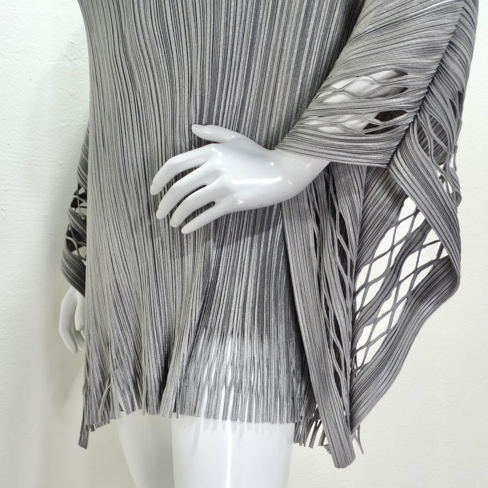 Issey Miyake 1990s Silver Pleated Poncho