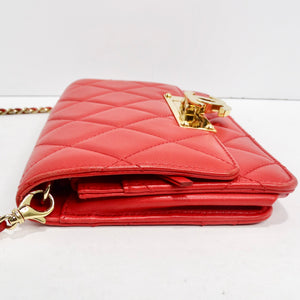Chanel Lambskin Quilted Golden Class Wallet on Chain Red