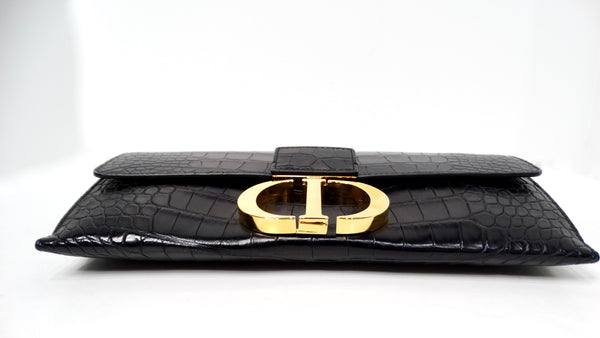 Christian Dior 30 Montaigne Black Crocodile Clutch With Gold-Tone