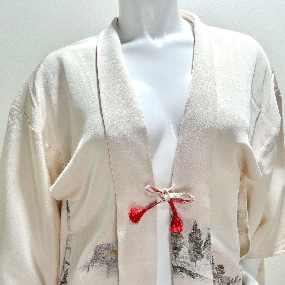 1970s Handmade Japanese Ivory Silk Kimono