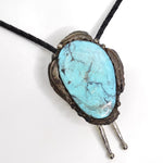 1960s Native American Silver Turquoise Bolo Necklace