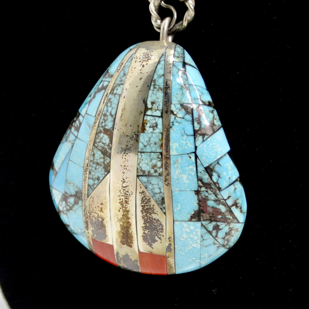 Antique Saguaro Traders Turquoise Sea Shell Silver Pendant Necklace