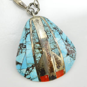 Antique Saguaro Traders Turquoise Sea Shell Silver Pendant Necklace
