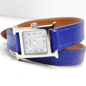 Hermes Heure H Hour Double Tour Quartz Watch Bleu Electrique