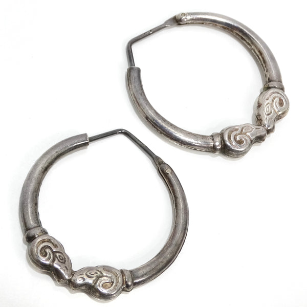 【Vintage Silver】 Hoop earrings Vintage Sterling Silver Lever Hoop Cubic Zirconia Earrings