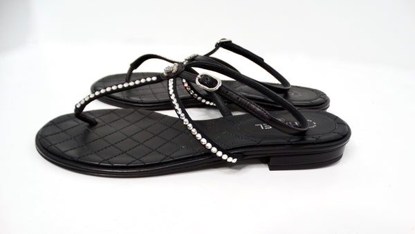 Chanel Black Lambskin Leather Interlocking CC Rhinestone