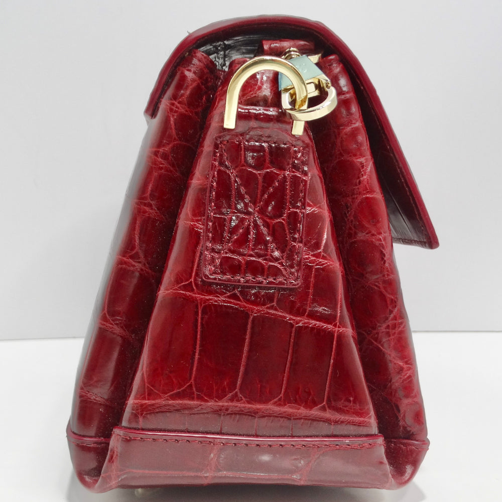 BC Luxury Red Crocodile Leather Structured Handbag