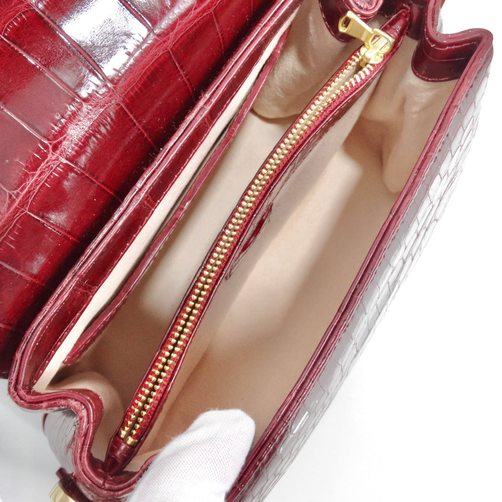 BC Luxury Red Crocodile Leather Structured Handbag