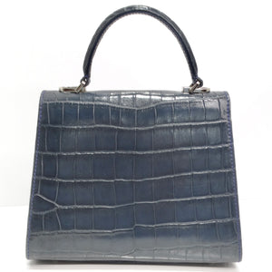 BC Luxury Blue Crocodile Leather Top Handle Bag