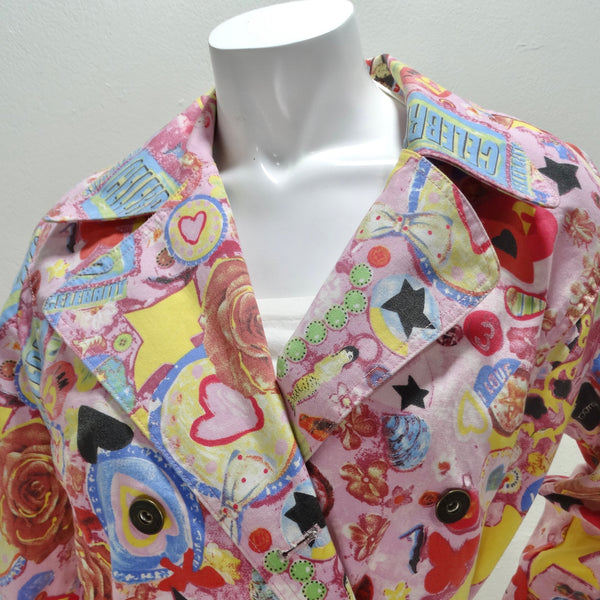 Fiorucci size XS colorful factory trench coat angels hearts