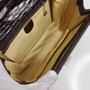Gucci 1980s Alligator Embossed Leather Handbag