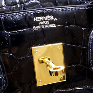 Hermes Birkin 35cm Bleu Marine Porosus Crocodile with Gold Hardware