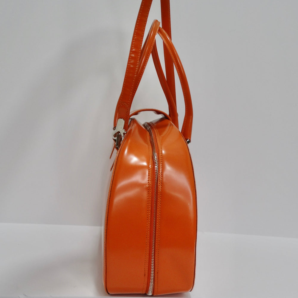 Moschino Orange Top Handle Leather Handbag