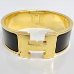 Hermes Clic Clac H Black Enamel Gold Plated Bracelet