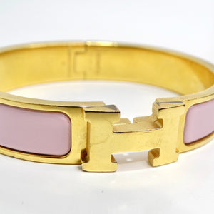 Hermes Narrow Enamel Clic Clac Bracelet Light Pink