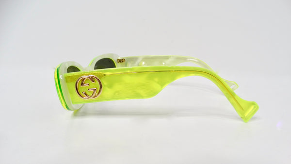 Gucci Neon Yellow Rectangular Sunglasses with Dark Lenses Gucci GG1325S Slim Sunglasses in Yellow | Designer Daydream main image 3