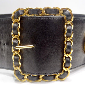 Chanel Rare 1980s Victoire De Castellane Gold Tone Black Leather Belt