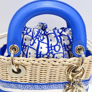 Christian Dior Wicker Oblique Mini Lady Dior Bag Florescent Blue