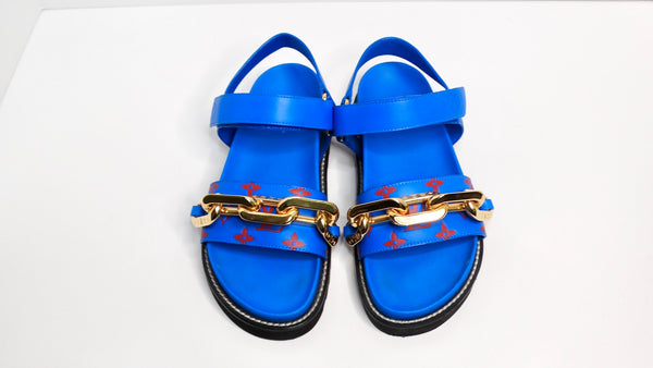 サンダル・ミュール Belted Ribbon Strap Sandals Blue Louis Vuitton Monogram Chain Strap Blue & Red Leather