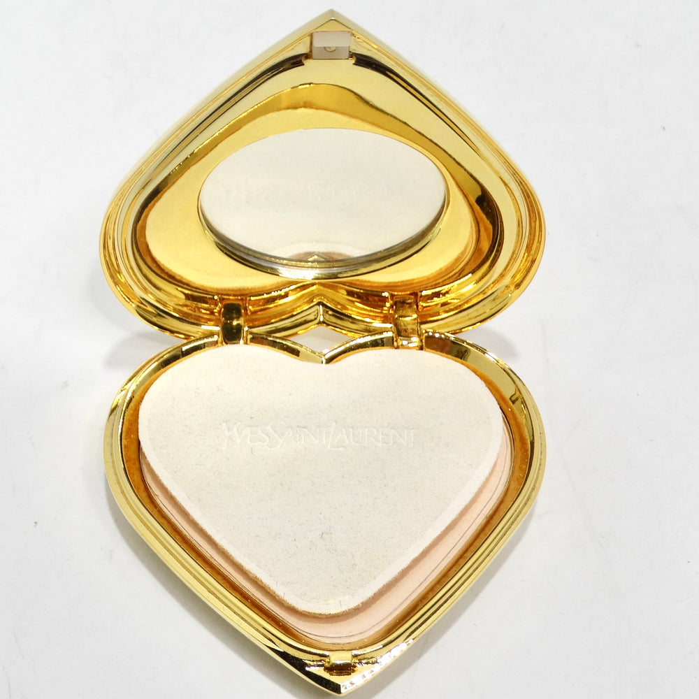 Yves Saint Laurent 1980s Gem Encrusted Heart Shaped Compact Mirror