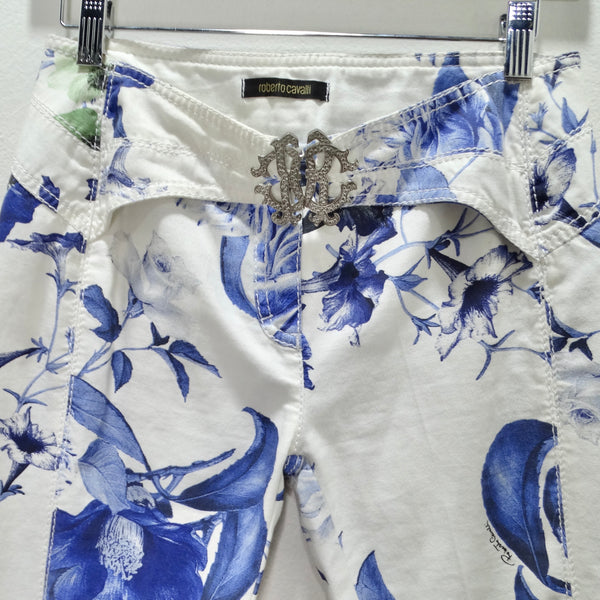 Roberto Cavalli 90s Floral Cropped Belted Jeans – Vintage by