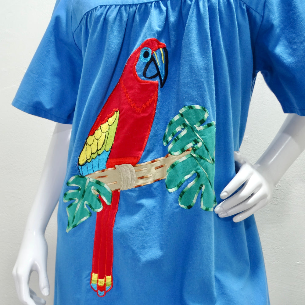 L. Fernandos 1980s Parrot Embroidered Dress
