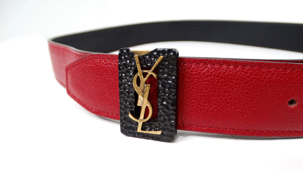 Yves Saint Laurent Dark Red Leather Belt with Silver Buckle 1980s Yves Saint Laurent Red Leather Belt – Style & Salvage main image 2