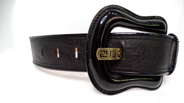 Fendi Black Leather Waist Belt With Chunky Patent Leather  display picture 2