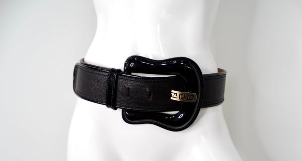 Fendi Black and Black Leather Waist Belt Fendi Leather Waist Belt - Black Belts, Accessories  main image 4
