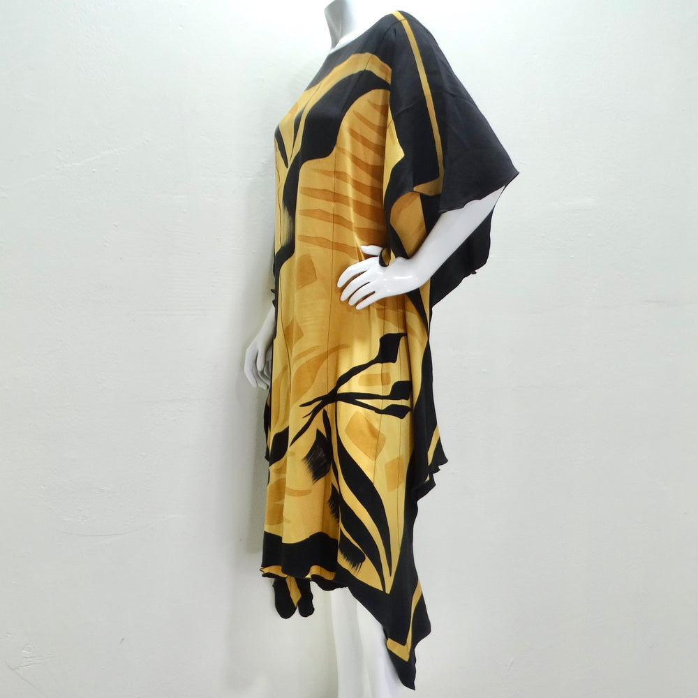 1980s Abstract Print Silk Kaftan Dress