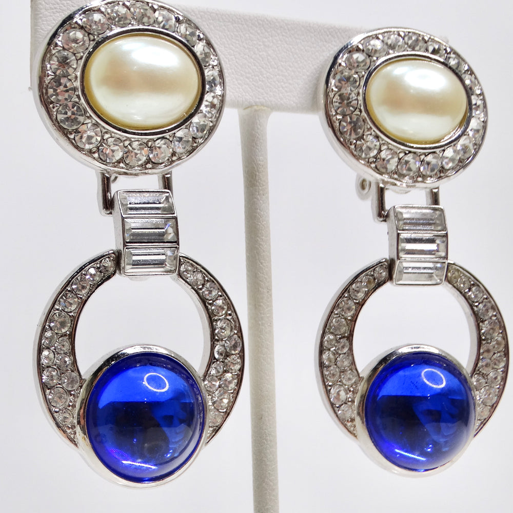 Yves Saint Laurent 1990s Faux Sapphire Pearl Dangle Earrings