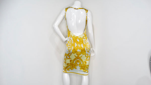 2005 Versace S/S Runway Silk Printed Backless Midi Dress