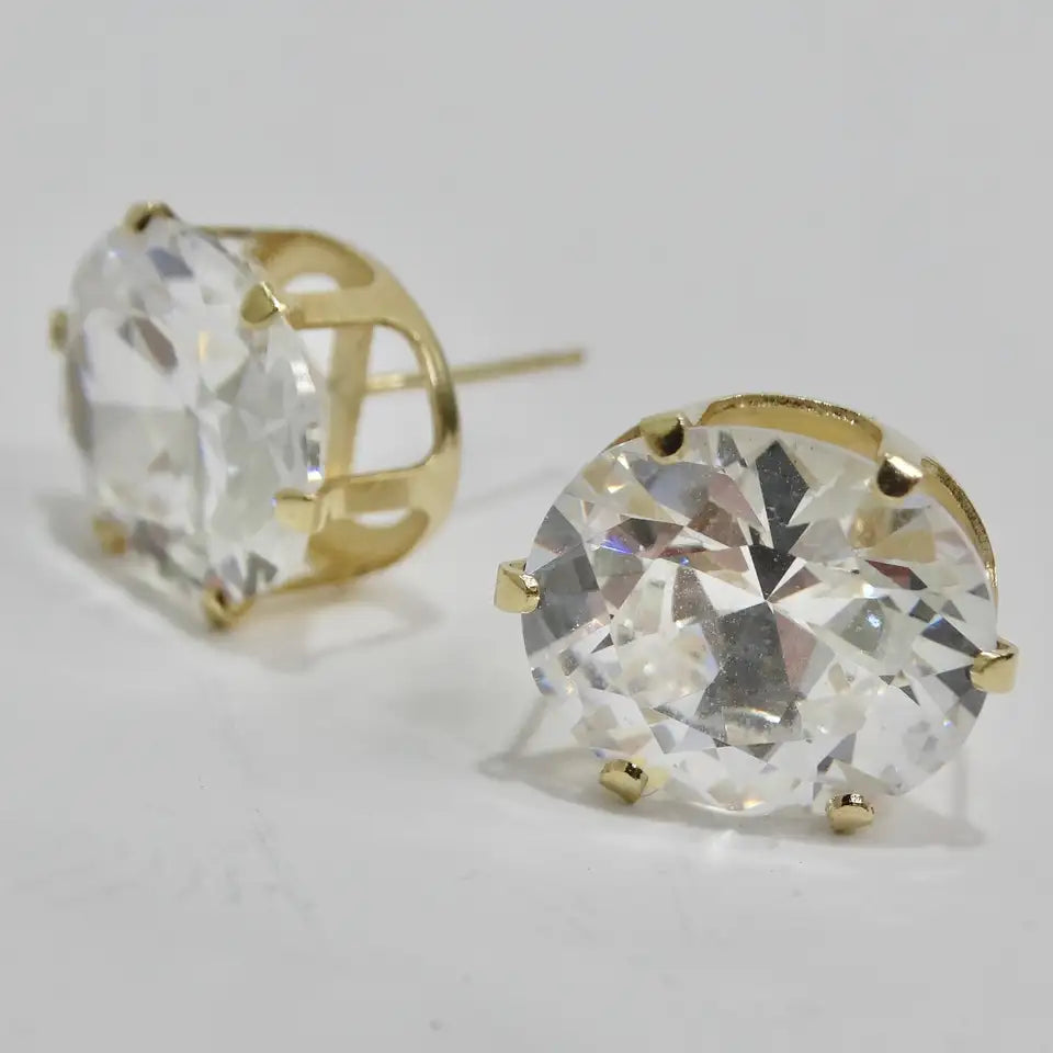 18K Gold Plated Swarovski Synthetic Round Emerald Cut Crystal Stud Earrings