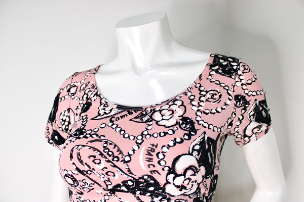 Chanel Pink Iconic Graphic Print Swim Crop Top circa 1993