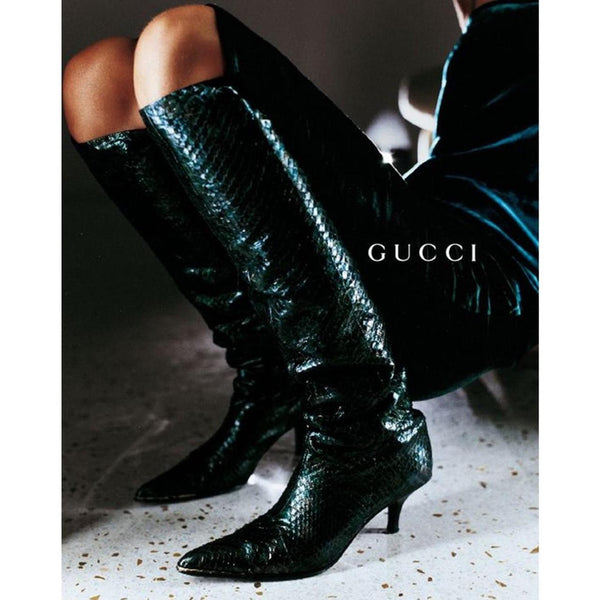 GUCCI TOM FORD 2003 Runway black leather studded thigh high