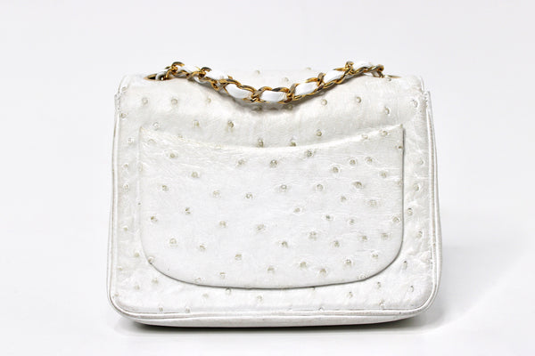 Chanel White Ostrich Leather Mini Flap Bag circa 1980s – Vintage