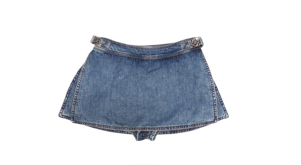 【LOEWE】 Anagram leather-trimmed denim miniskirt Anagram leather-trimmed denim miniskirt in blue - Loewe