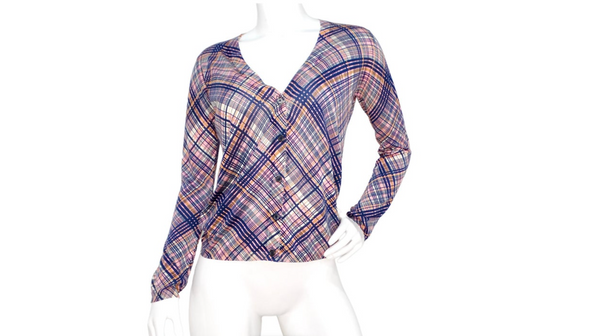 Prada Pink & Navy Blue Plaid Cardigan – Vintage by Misty