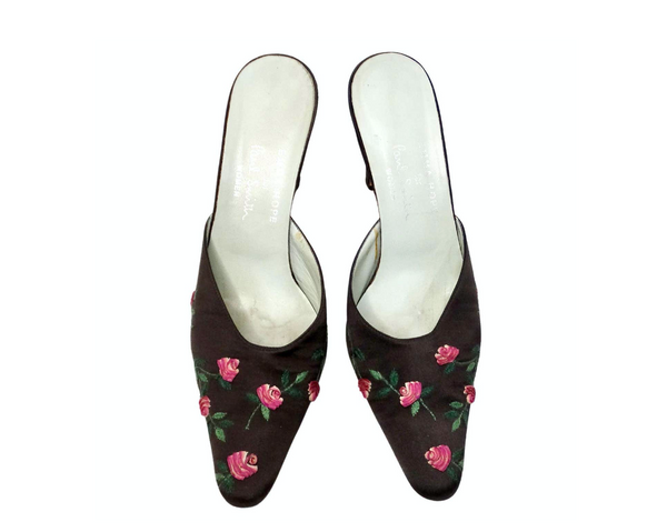 美品バラモチーフEMMA HOPE Paul Smitエマホープポールスミス Emma Hope for Paul Smith Y2K Rose Stitched Mule Block Heels